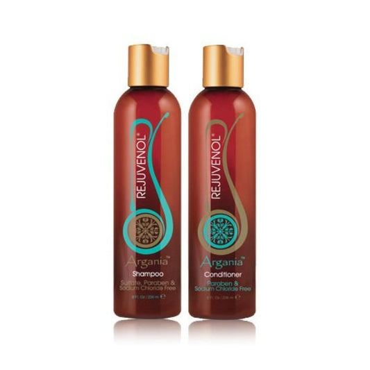 Rejuvenol Argania shampoo and conditioner set bottle for gentle cleansing and conditioning.