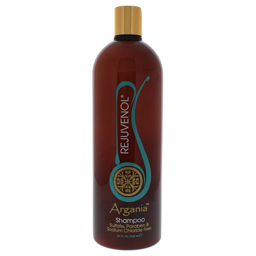 Rejuvenol Argania Volumizing Shampoo bottle showing nourishing formula for soft, voluminous hair.
