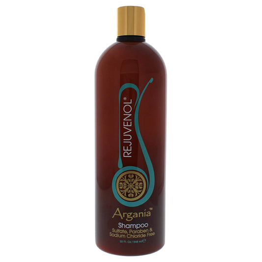 Rejuvenol Argania Volumizing Shampoo bottle showing nourishing formula for soft, voluminous hair.