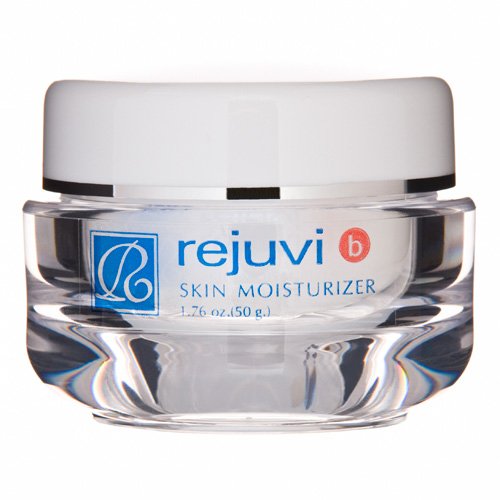 Rejuvi b Skin Moisturizer packaging shown in a sleek jar for daily use.