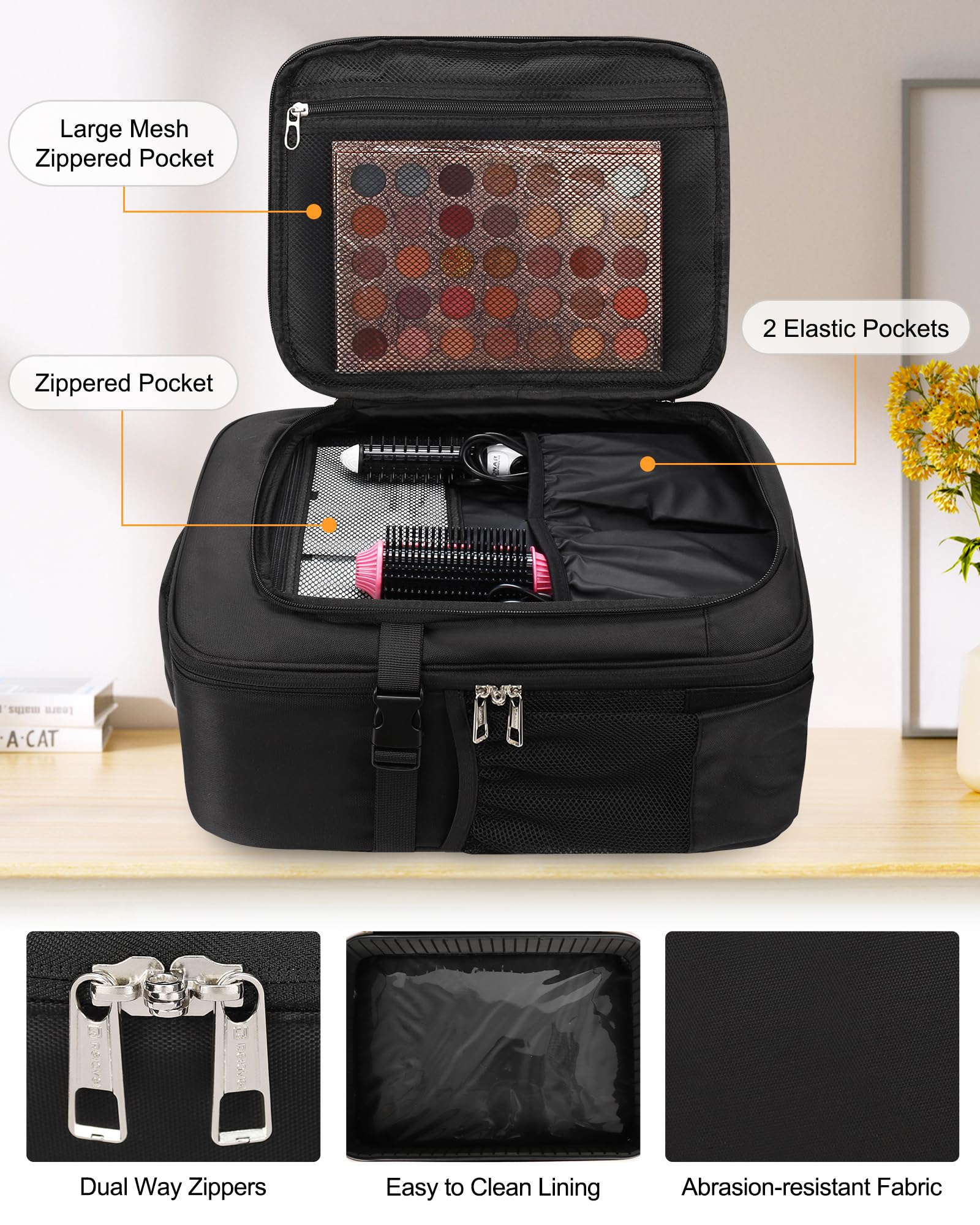 Relavel clear makeup bag side pockets provide easy reach for essentials.