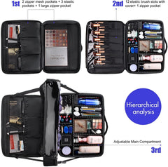Relavel extra large makeup case adjustable dividers for custom layouts.
