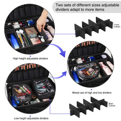 Relavel extra large makeup case holds up to 40 brushes in slots.