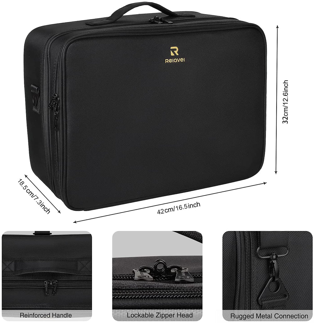 Relavel extra large makeup case detachable shoulder strap for hands-free use.
