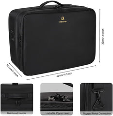 Relavel extra large makeup case detachable shoulder strap for hands-free use.