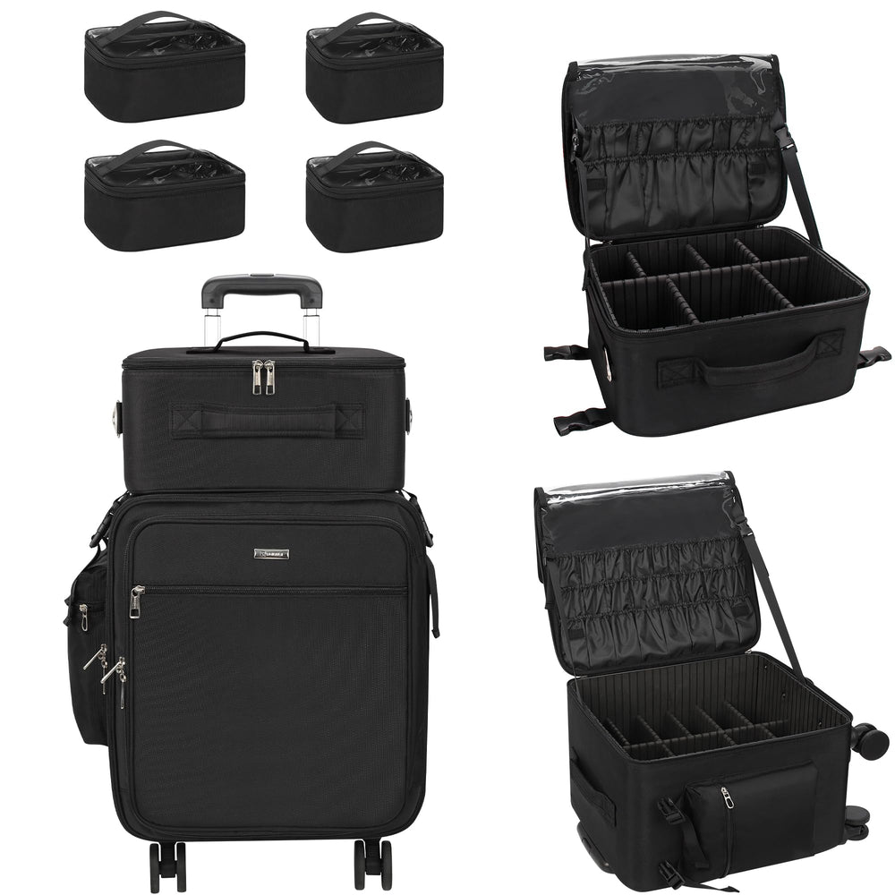 Relavel rolling makeup case front view with sleek black exterior for travel