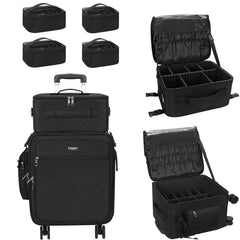 Relavel rolling makeup case front view with sleek black exterior for travel
