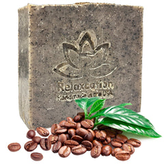 Relaxcation Coffee Scrub Soap Bar handmade in the USA; small-batch craftsmanship.
