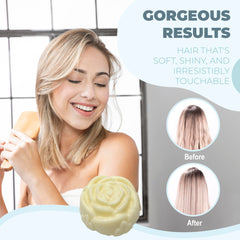 Relaxcation handmade in USA conditioner bar displayed in a cozy bathroom