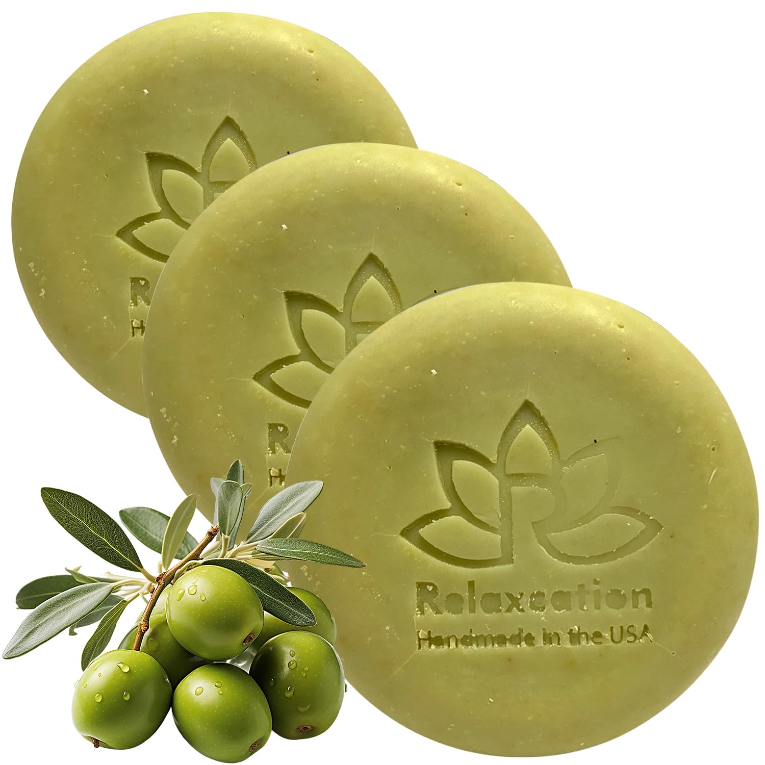 Relaxcation olive soap bar with organic olive oil for gentle daily cleansing.