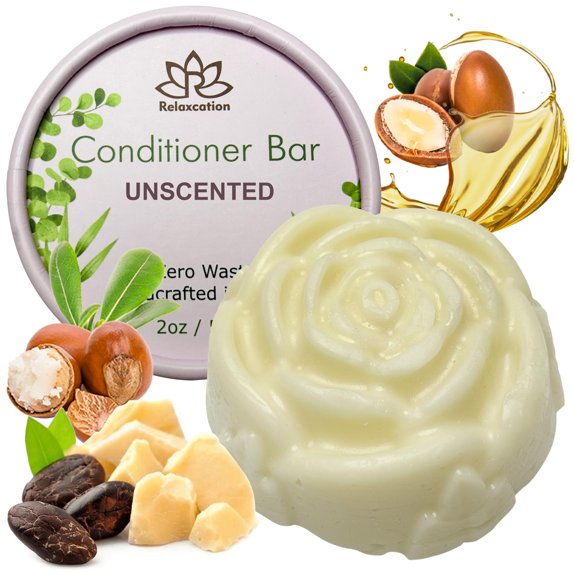 Relaxcation conditioner bar damaged hair unboxed, eco-friendly packaging