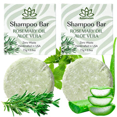 Relaxcation rosemary aloe shampoo bar two-pack packaging highlights eco friendly design