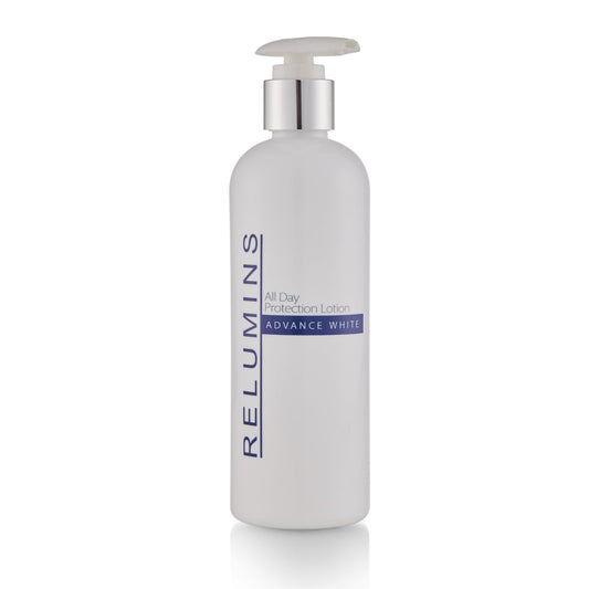 Relumins Advance Day Lotion bottle pump delivering lightweight hydration for daily use