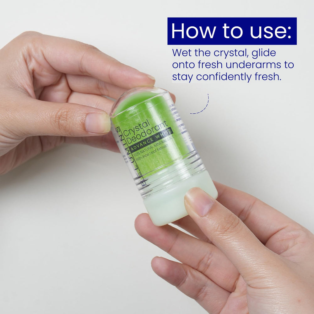 Fast-drying Relumins Aloe Vera Crystal Deodorant in use on skin