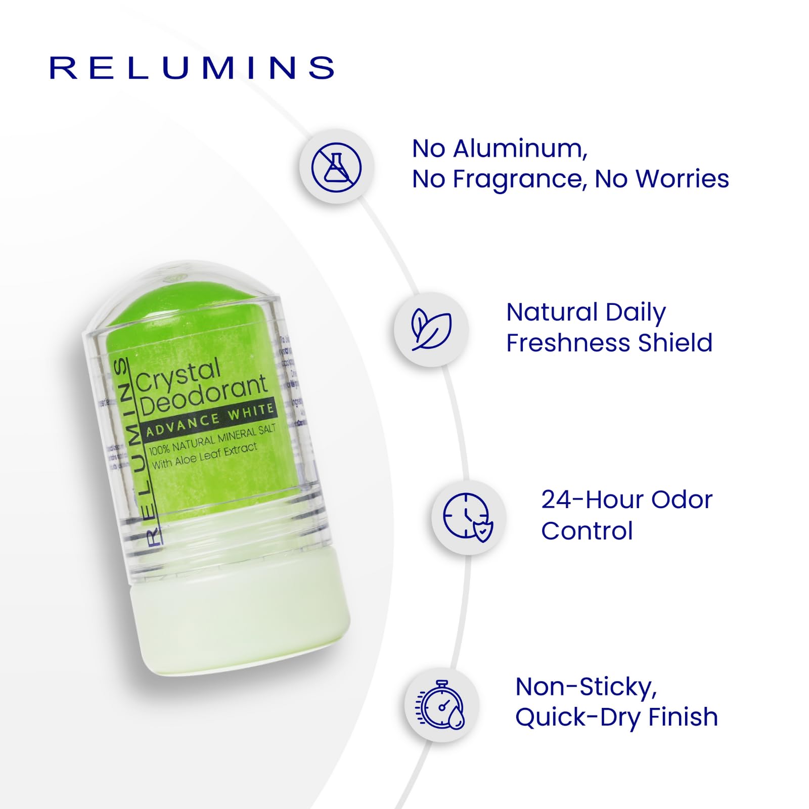 Packaging view of Relumins Aloe Vera Crystal Deodorant 60g, travel-ready