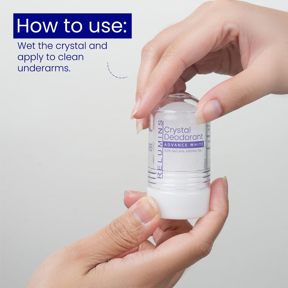 Relumins Crystal Deodorant travel-friendly size fits bags and easy to carry.