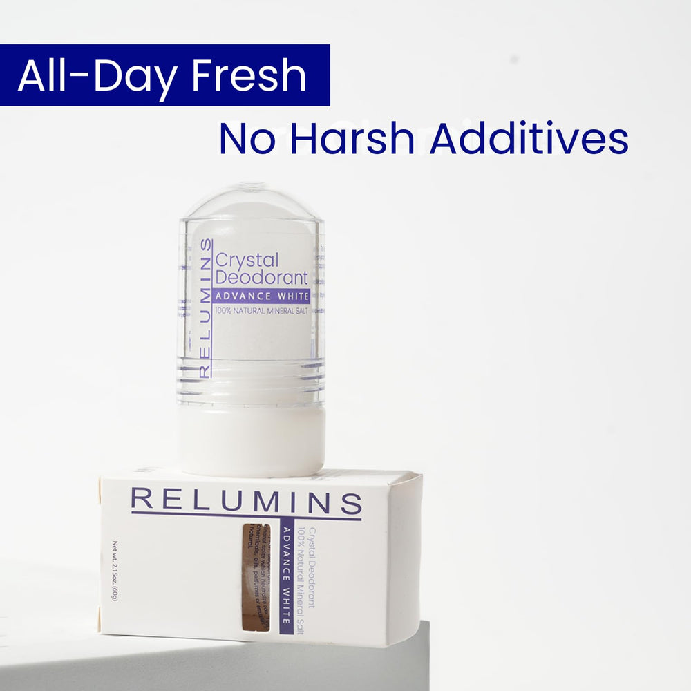 Relumins Crystal Deodorant dries quickly to prevent visible marks on clothing.