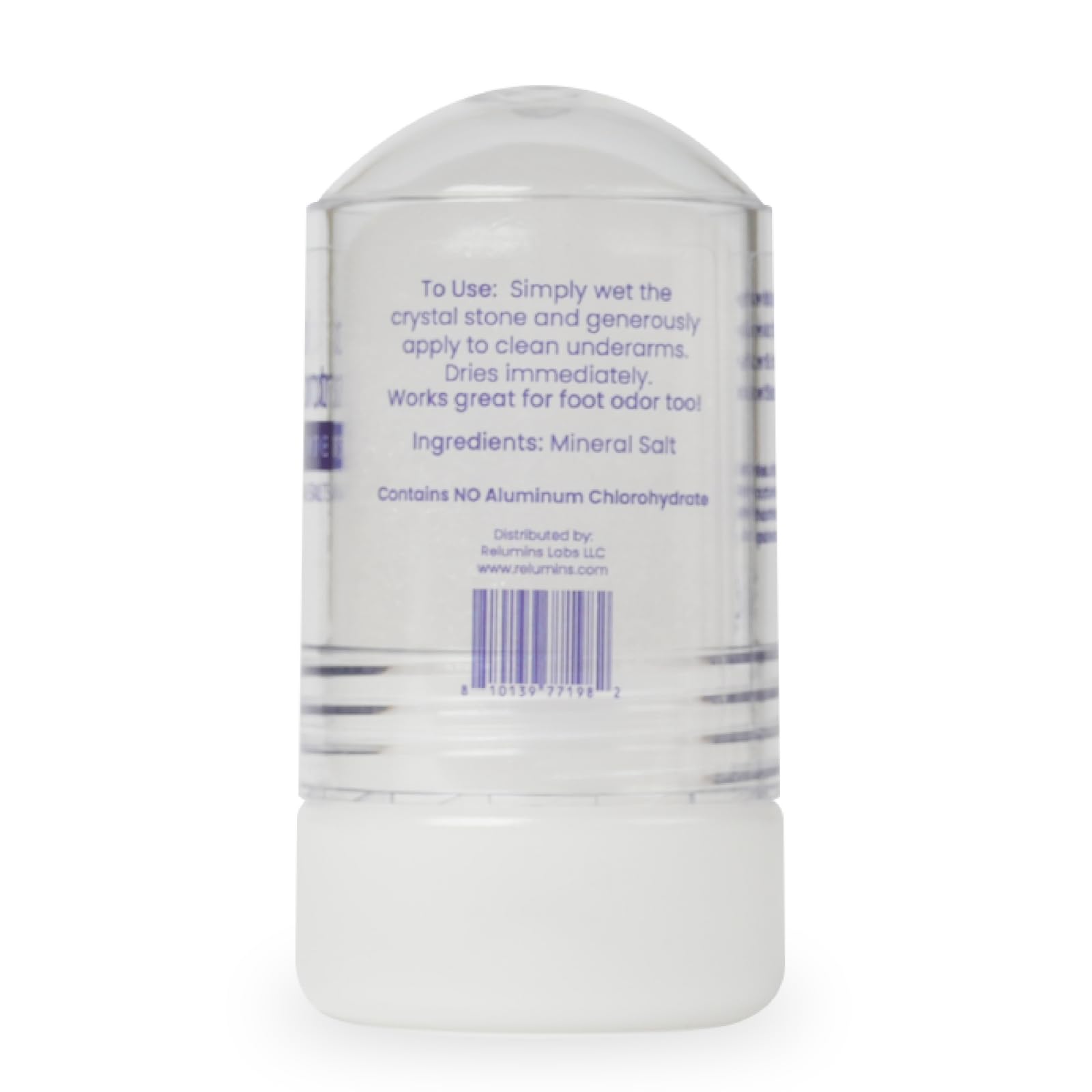 Relumins Crystal Deodorant no-stain formula keeps fabrics clean while you move.
