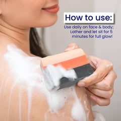 Relumins rosehips-infused cleanser bar highlighting vitamin C benefits.