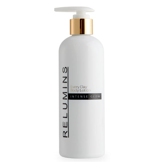 Relumins Intense Glow Body Lotion bottle front showing lightweight hydration for soft skin