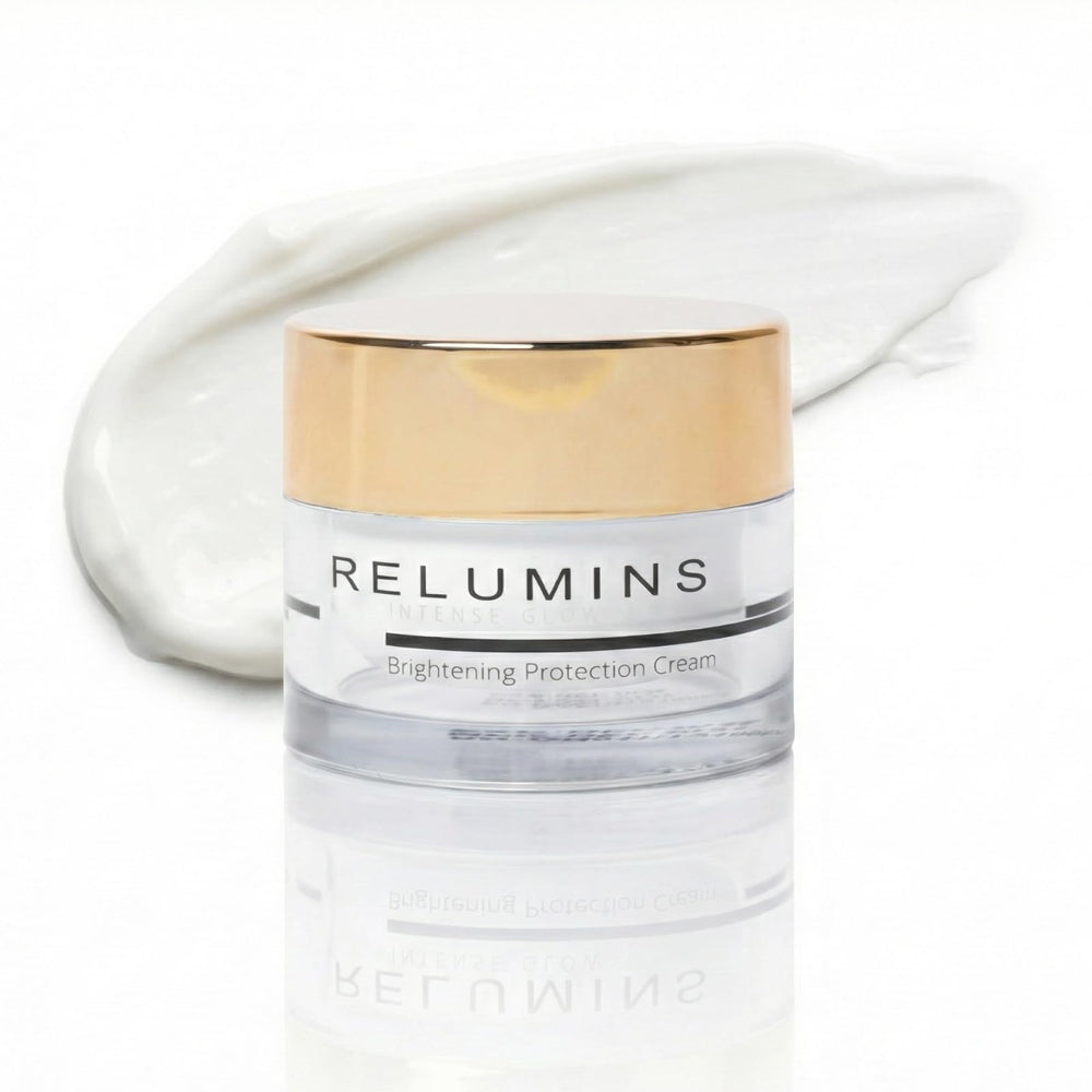 Relumins Intense Glow Daily Protection Cream bottle pour shows lightweight hydration and daily protection.