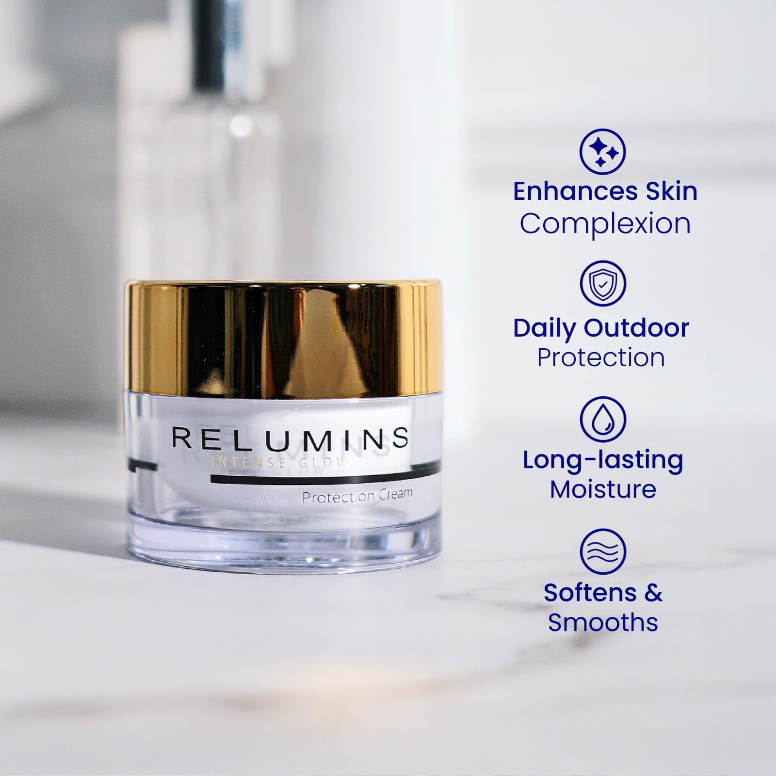 Relumins Intense Glow Daily Protection Cream daily-use ritual supports soft, hydrated skin.
