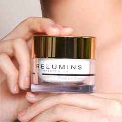 Relumins Intense Glow Daily Protection Cream packaging showcases a compact 50g jar.