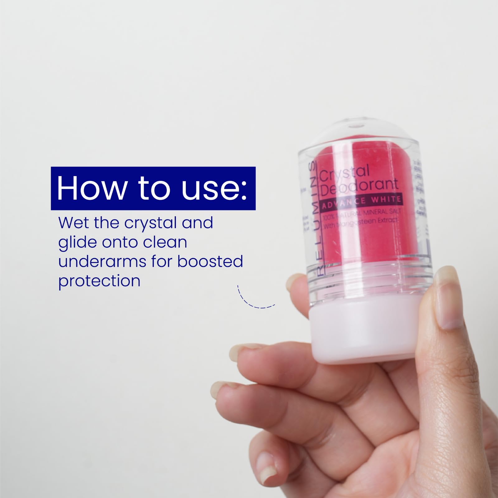 Relumins Mangosteen Crystal Deodorant 3-pack enhances travel and storage convenience.