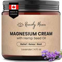 Remedy Mama magnesium cream in a 4oz glass jar for smooth nightly application