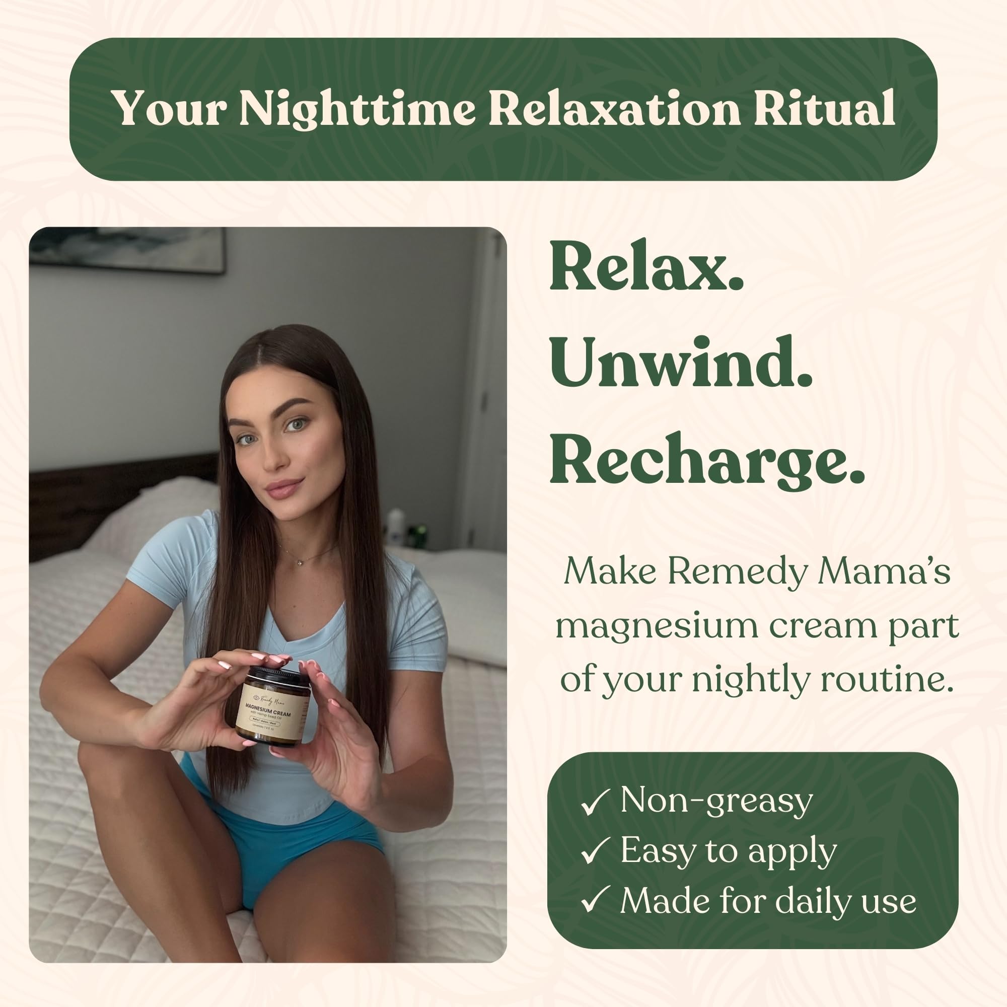 Remedy Mama magnesium cream blends jojoba and hemp seed oils for skin care