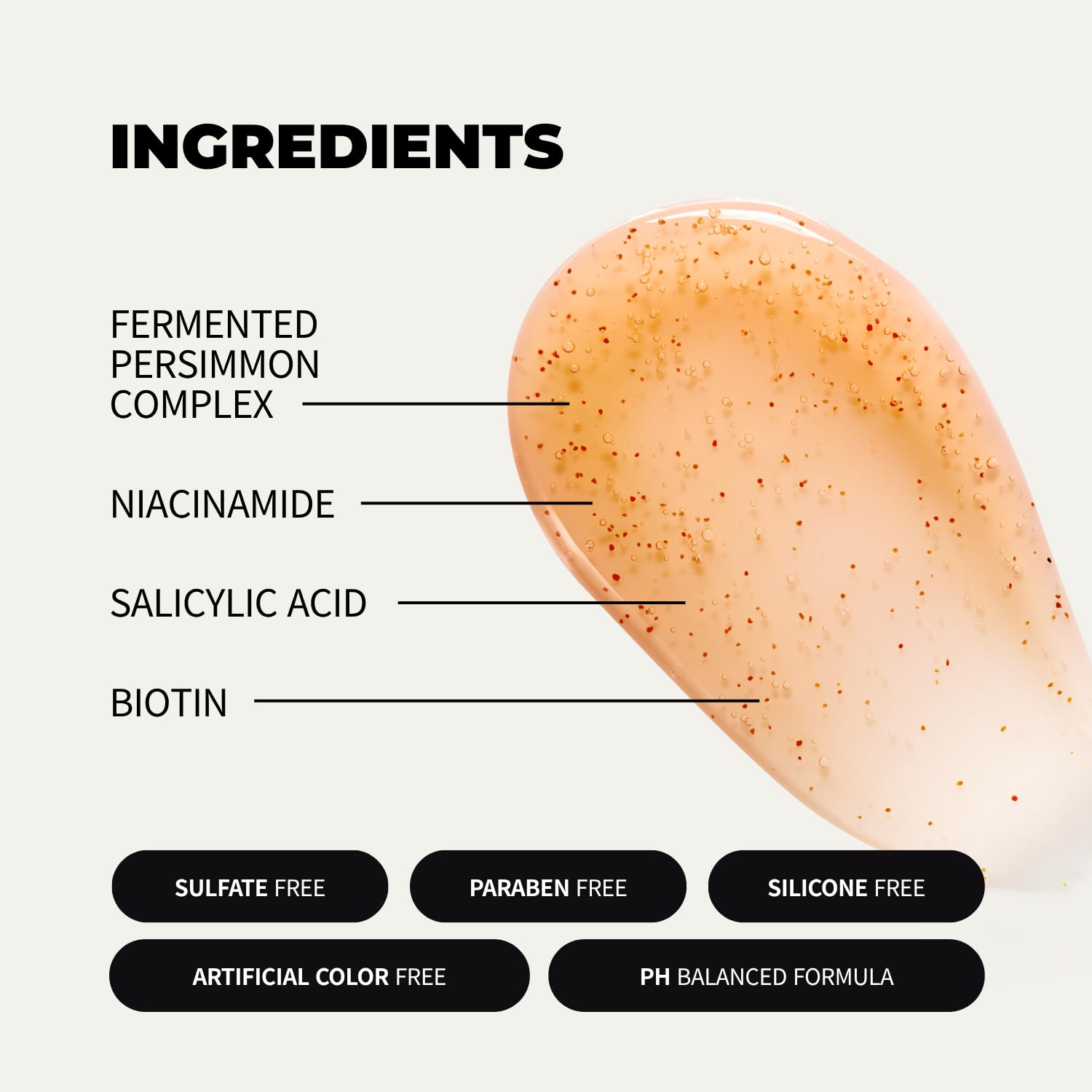 Rememberin Persimmon Shampoo walnut-exfoliation detail shows gentle impurity removal.