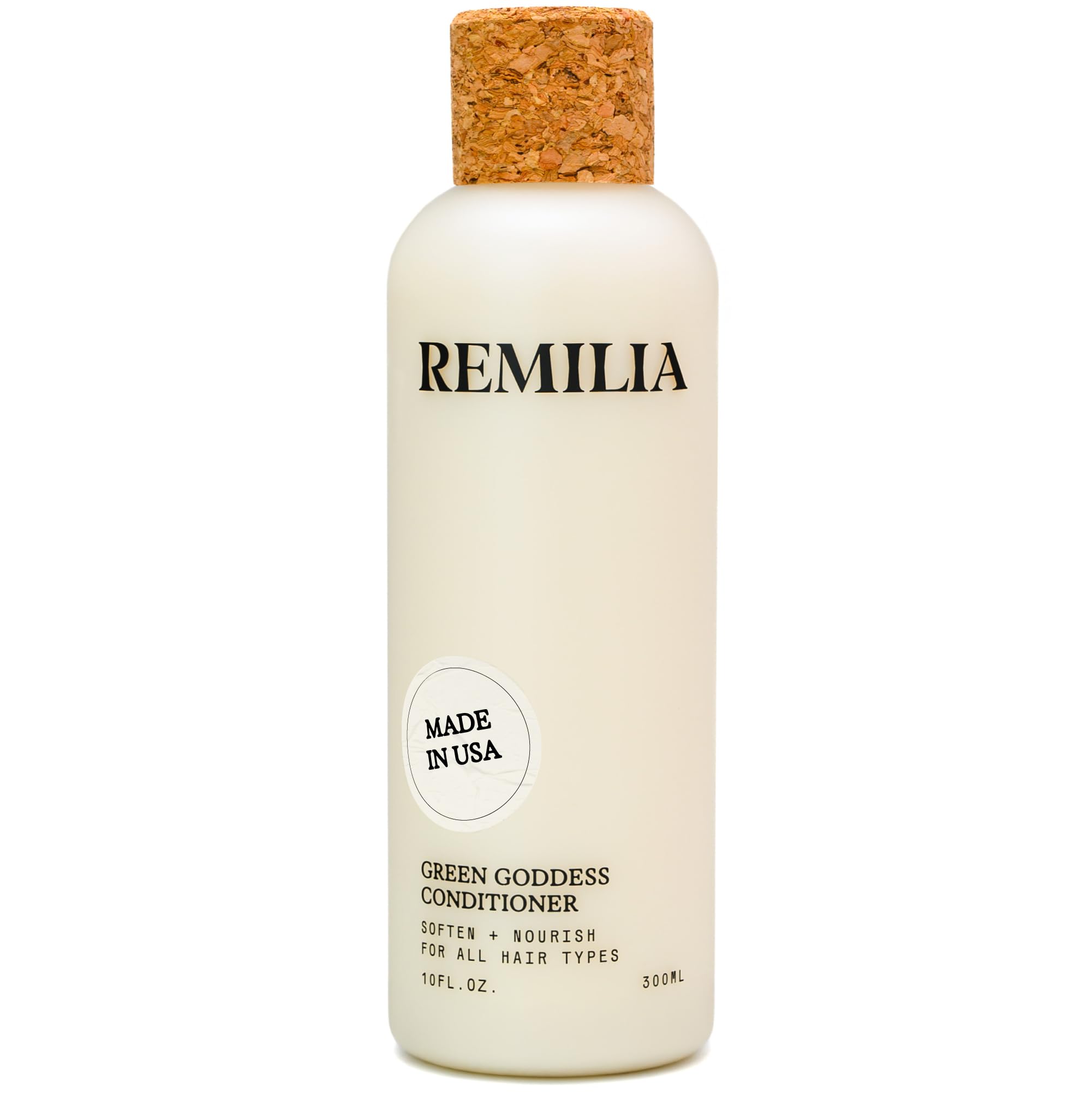 Remilia Green Goddess conditioner bottle front view for detangling