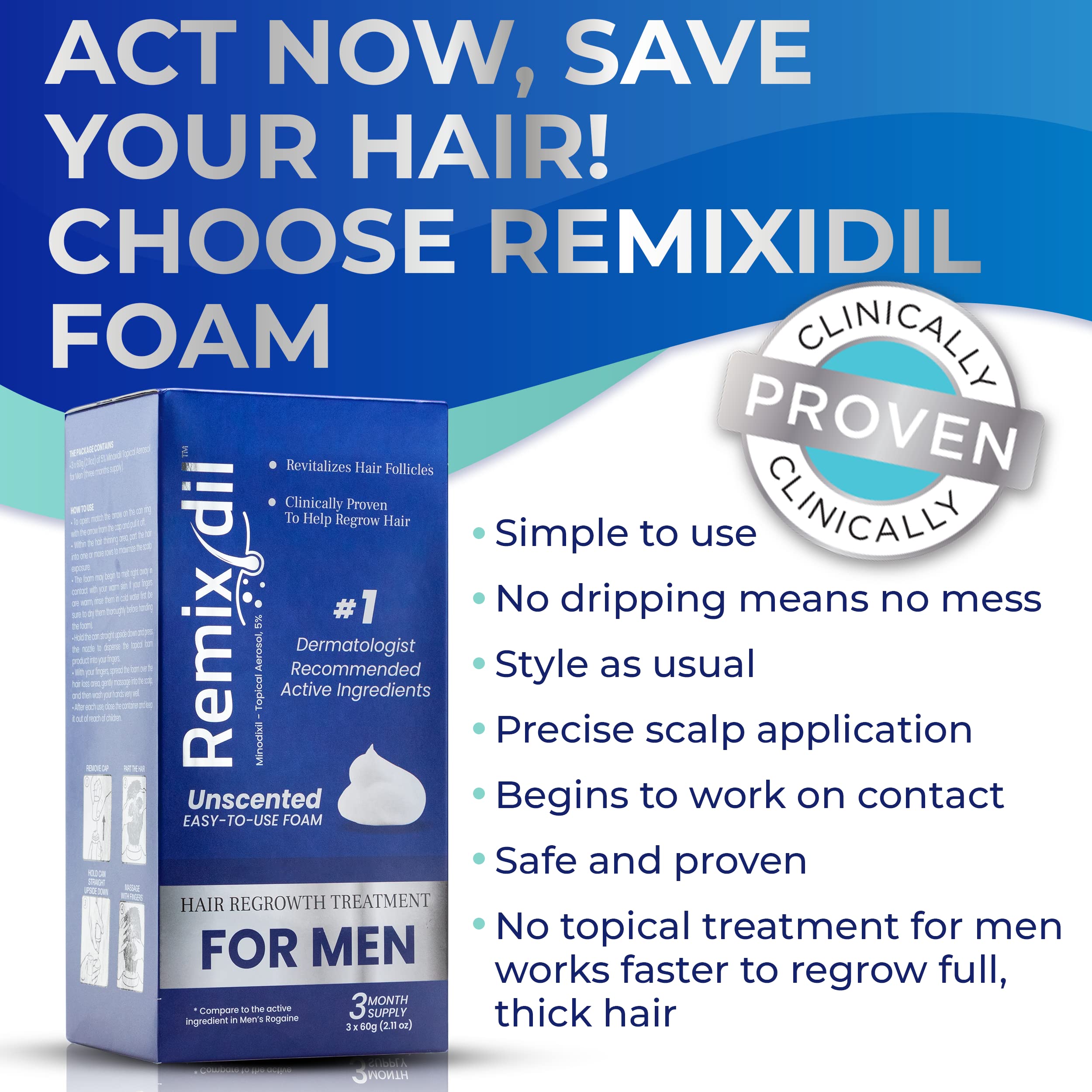Remixidil foam bottle with applicator, precise scalp delivery for targeted treatment.
