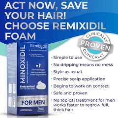 Remixidil foam close-up dispense, smooth texture ready for daily use.