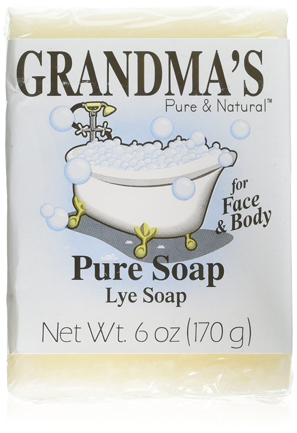 Remwood- Grandmas Pure Lye Soap Bar front view, 6 oz, daily cleansing.
