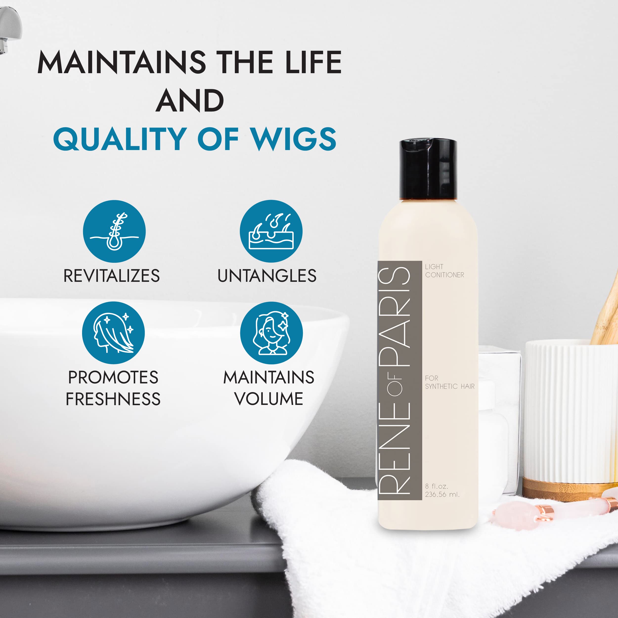 Rene of Paris detangling conditioner eases knots in wigs.