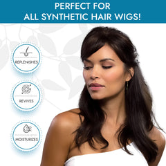 Rene of Paris conditioner bottle adds shine to dull synthetic wigs.