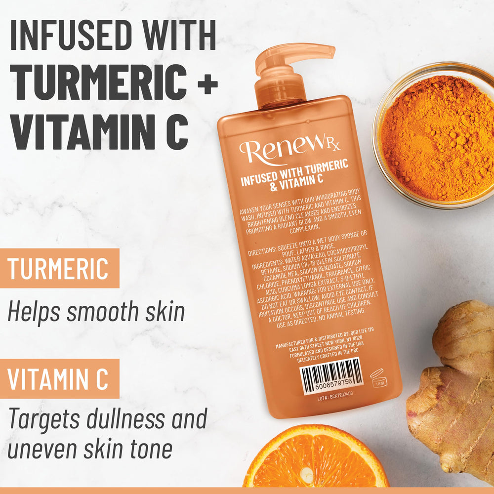 RENEW RX creamy lather radiating body wash pictured for luxurious cleansing