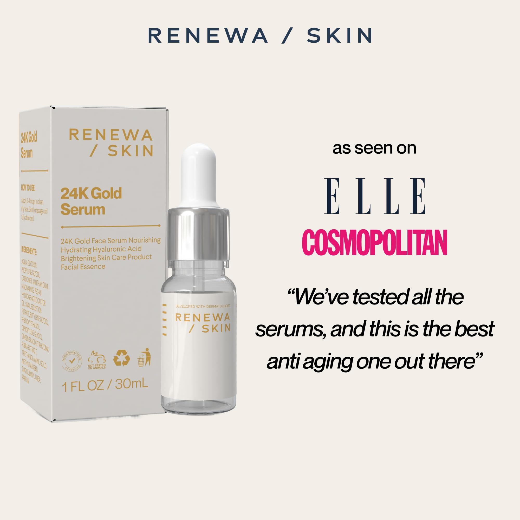 Renewa Skin 24K Gold Niacinamide Serum dropper enables precise, even application