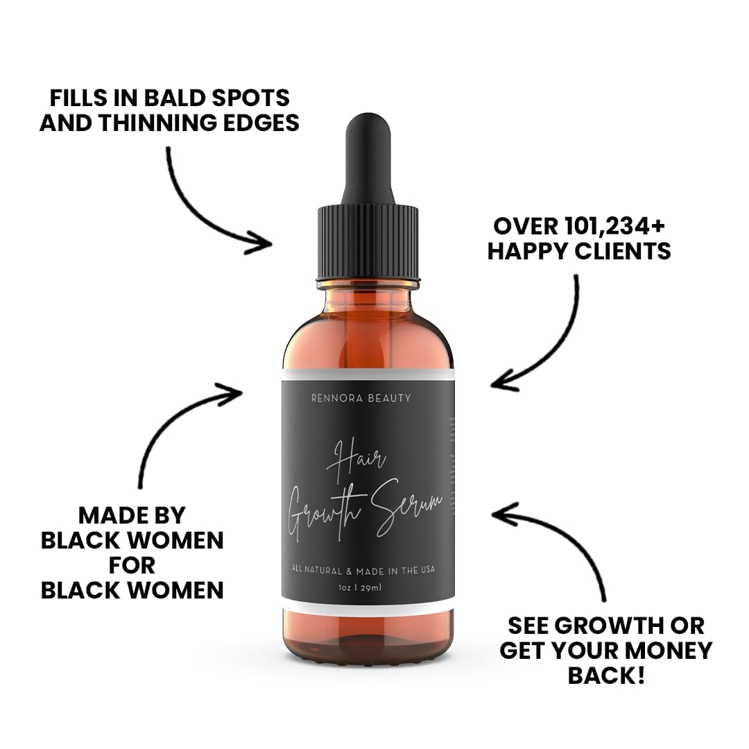 Rennora Hair Growth Serum jar label communicates chemical-free branding for conscious buyers.