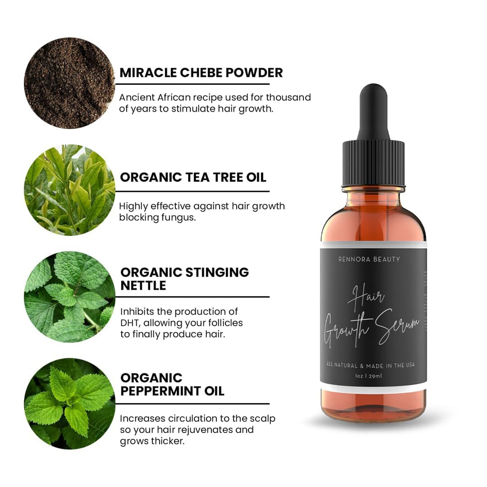 Rennora Hair Growth Serum peppermint oil visual emphasizes refreshing scalp feel and cooling comfort.