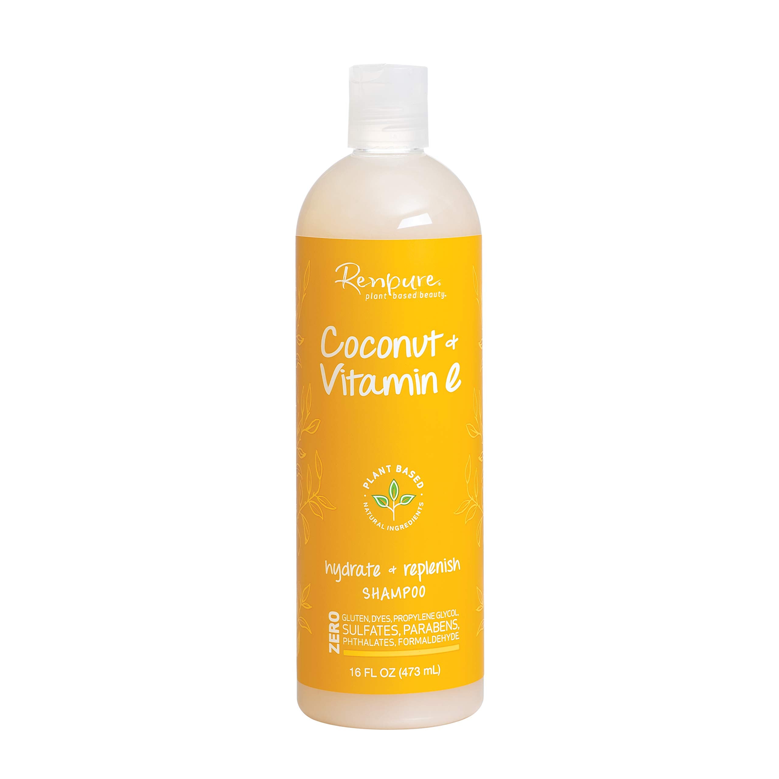 RENPURE Coconut and Vitamin E Hydrate bottle demonstrates moisturizing formula for soft, healthy-looking hair.