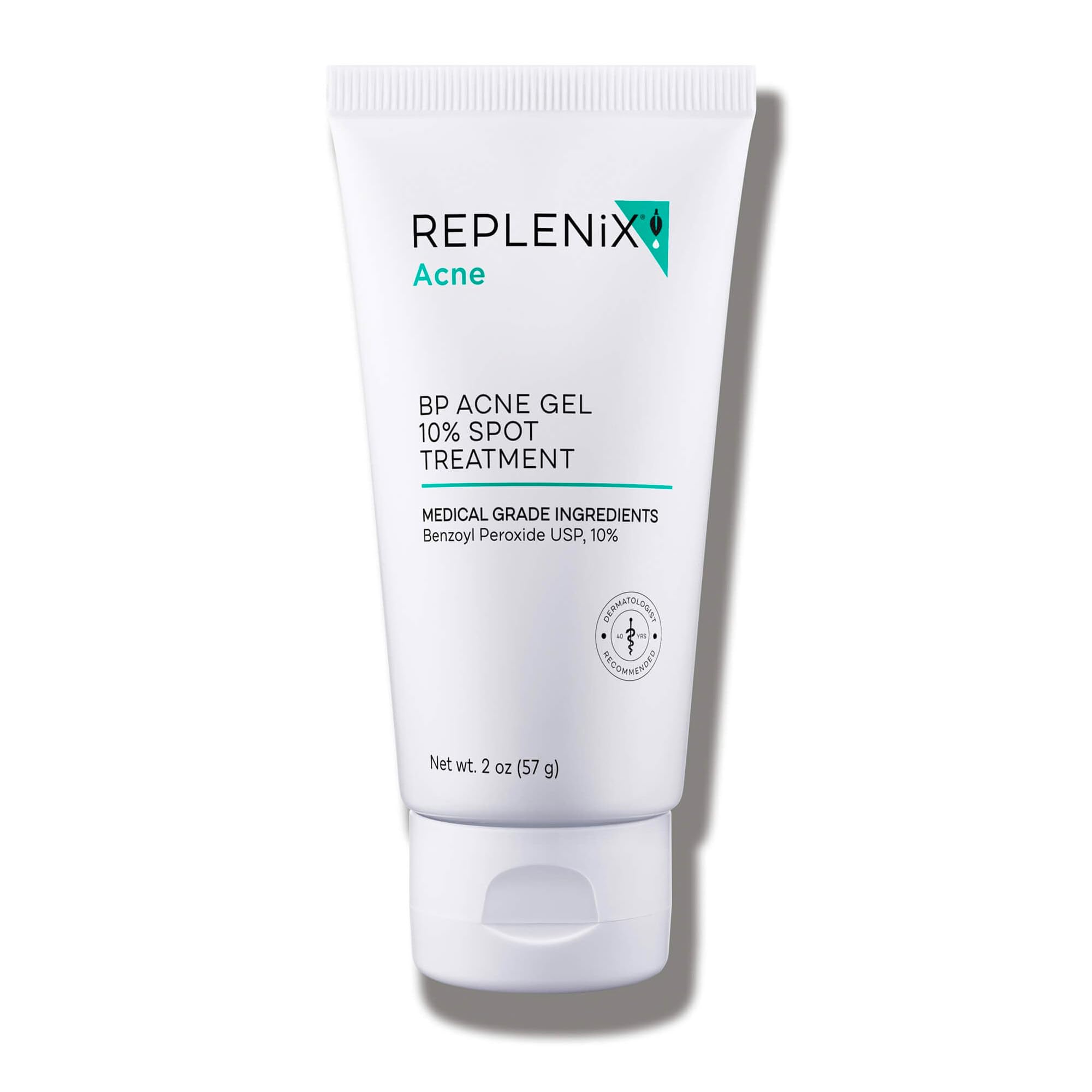 Replenix benzoyl peroxide spot-treatment bottle for targeted blemish care.