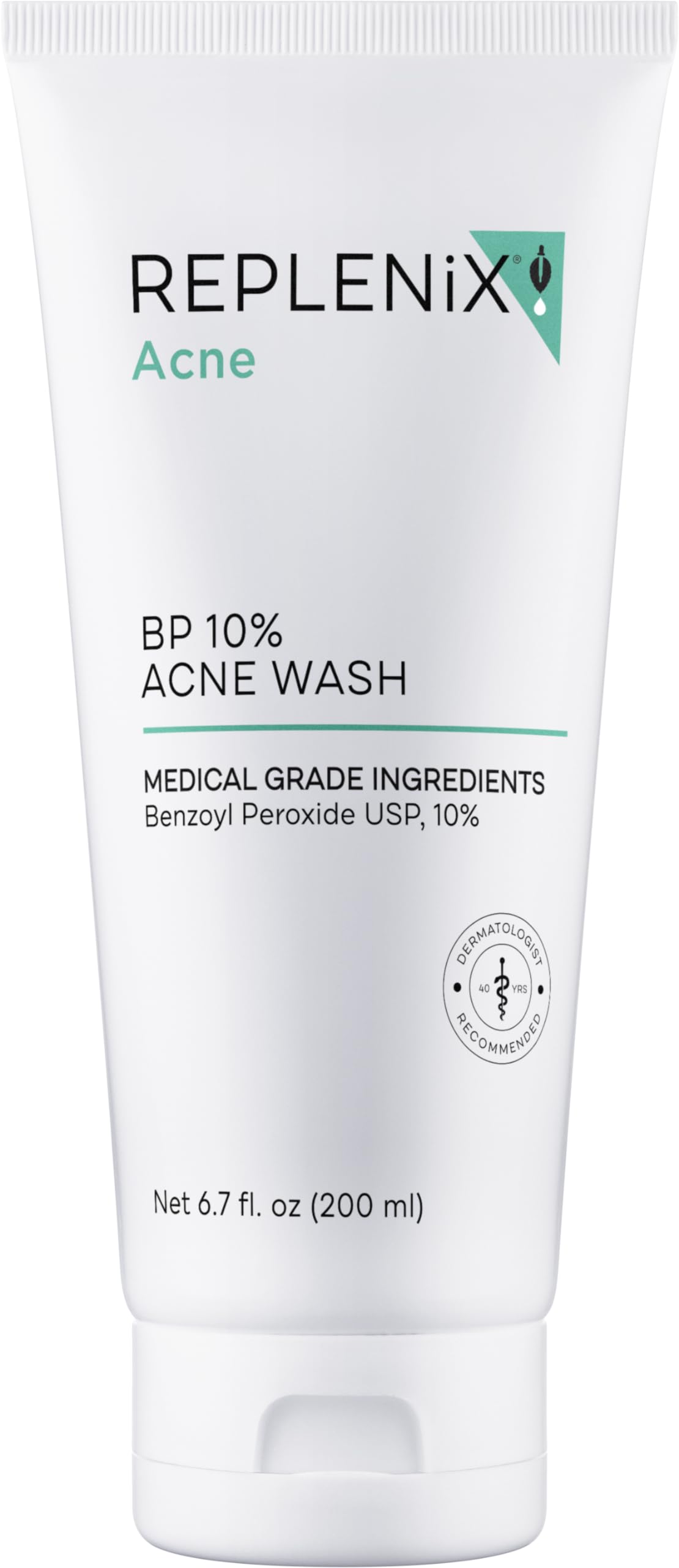 Replenix BP Acne Face Wash bottle showing gentle daily cleanse for clearer pores.