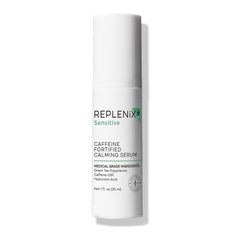 Replenix caffeine calming serum bottle designed for sensitive skin comfort.