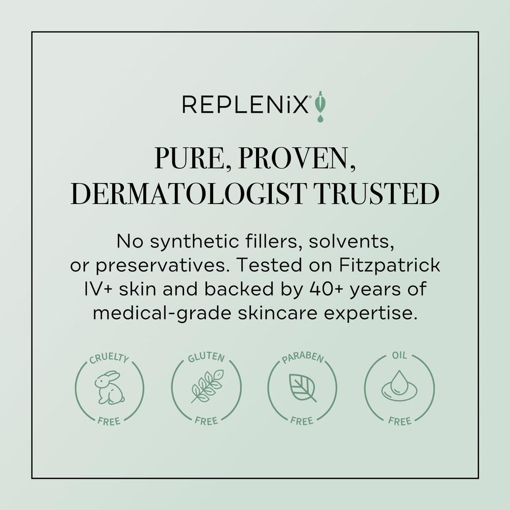 Morning routine with Replenix eye cream to address darkness and fine lines.