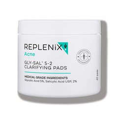 Replenix Gly-Sal Clarifying Pads pack shown for convenient daily use on acne-prone skin.