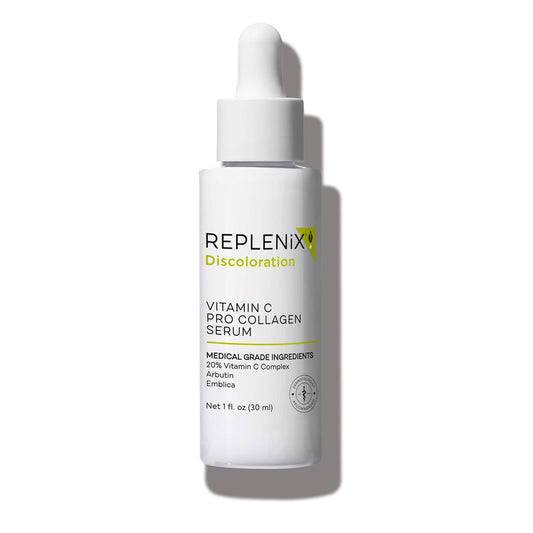 Replenix Vitamin C Pro Collagen Serum bottle for easy daily brightening and anti-aging care