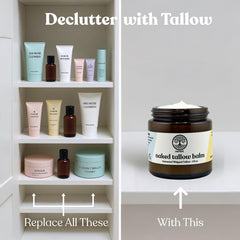 Reroot Organics Naked Tallow Balm on elbows and heels.