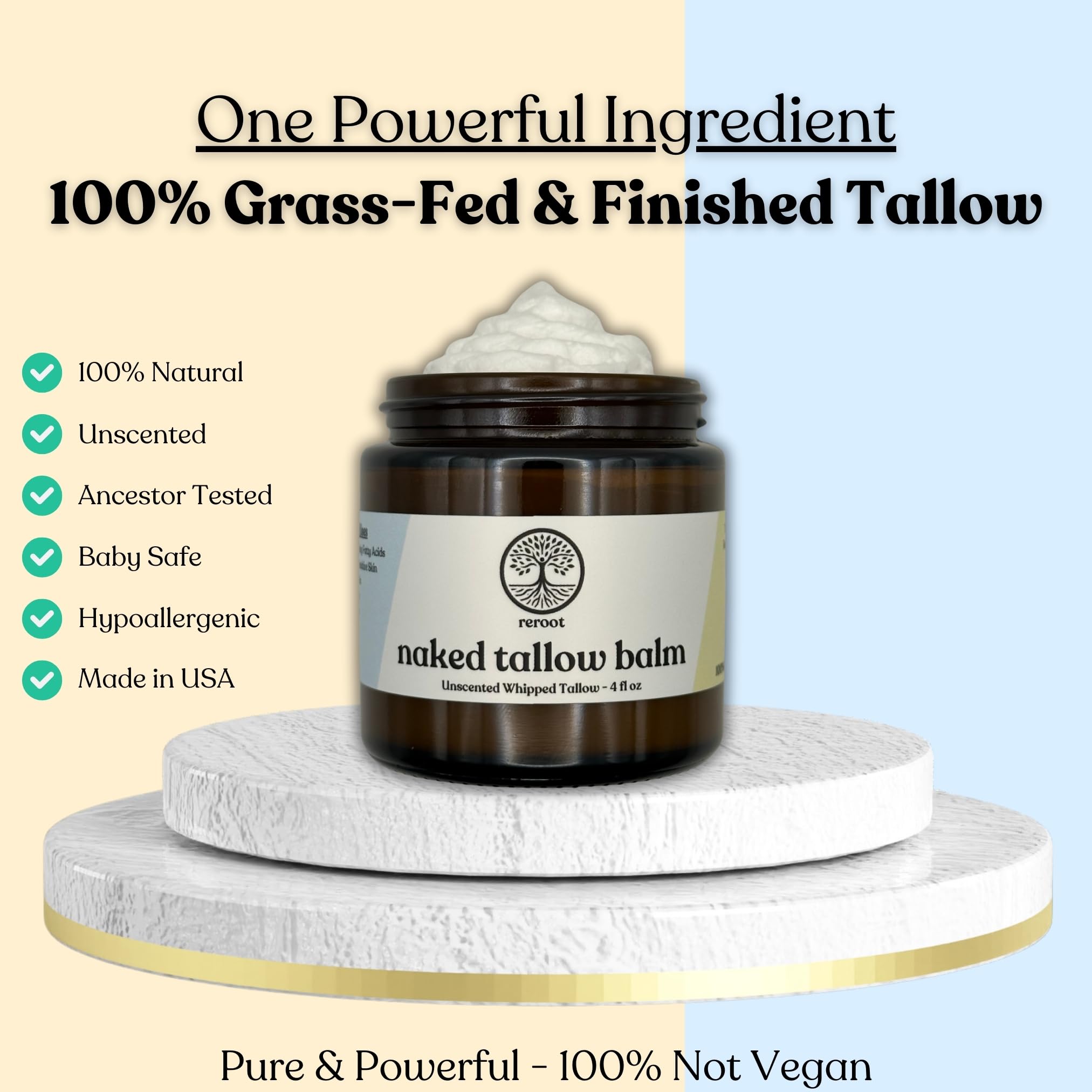 Reroot Organics Naked Tallow Balm on the face for gentle hydration.